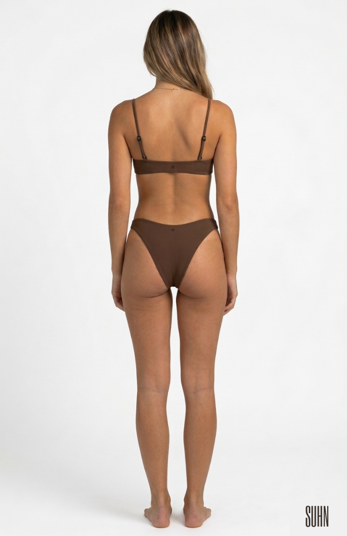 Model wearing brown bikini