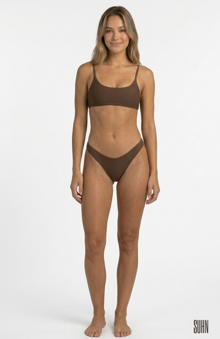 Model wearing brown bikini