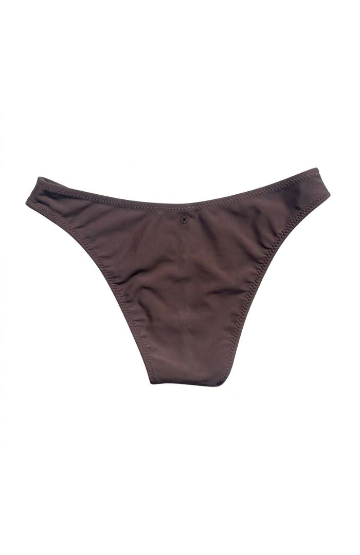 back view product image on a white background of the SUHN Swim maui brown scoop bikini bottoms