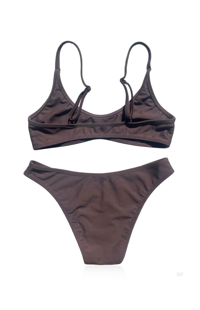back view product image on a white background of the SUHN Swim maui brown scoop bikini set