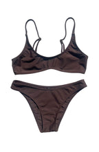 front view product image on a white background of the SUHN Swim maui brown scoop bikini set