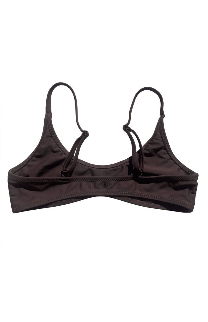 back view product image on a white background of the SUHN Swim maui brown scoop bikini top